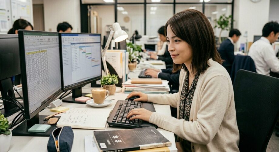 オフィスでデスクワークをしている女性の画像