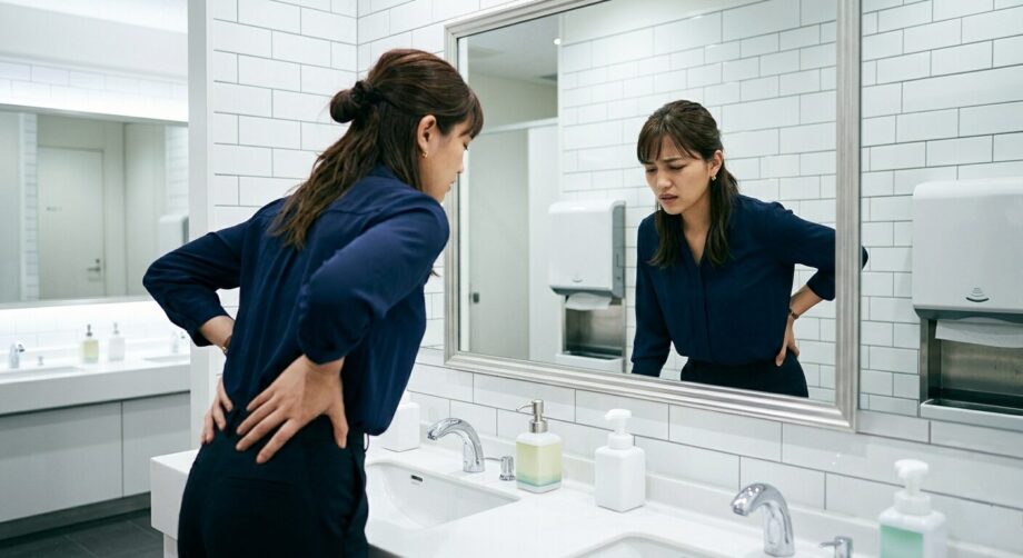 腰の痛みが気になる女性。
