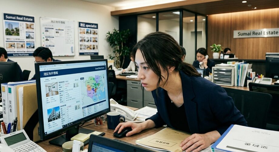 仕事中に集中して画面に近くなる女性。