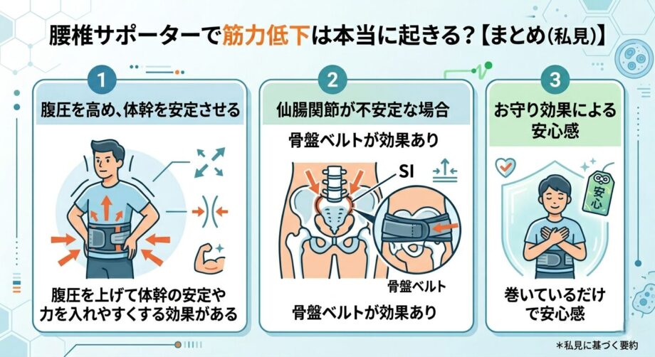 腰椎サポーターで筋力低下は本当に起きる？【まとめ（私見）】画像