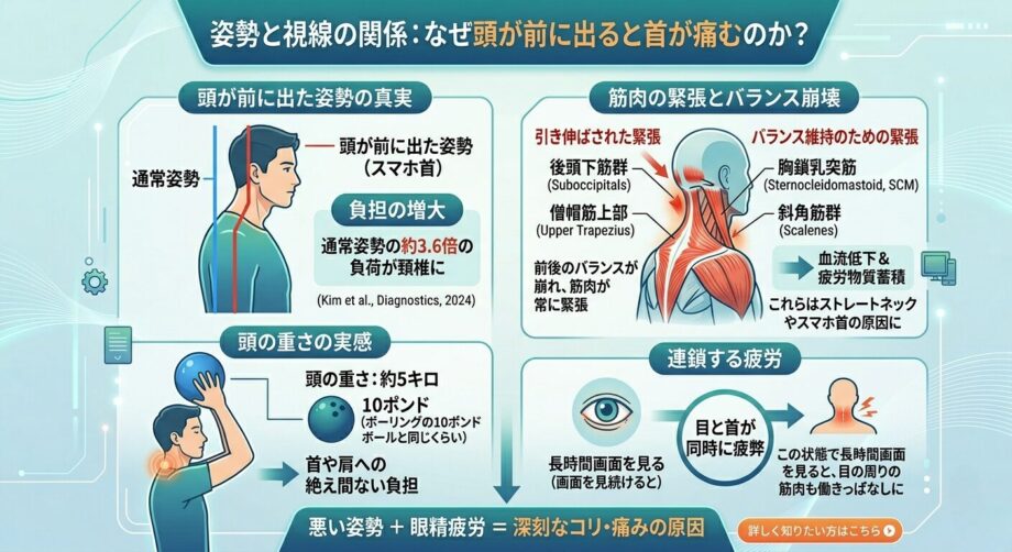 姿勢と視線の関係性をまとめたインフォグラフィック。
