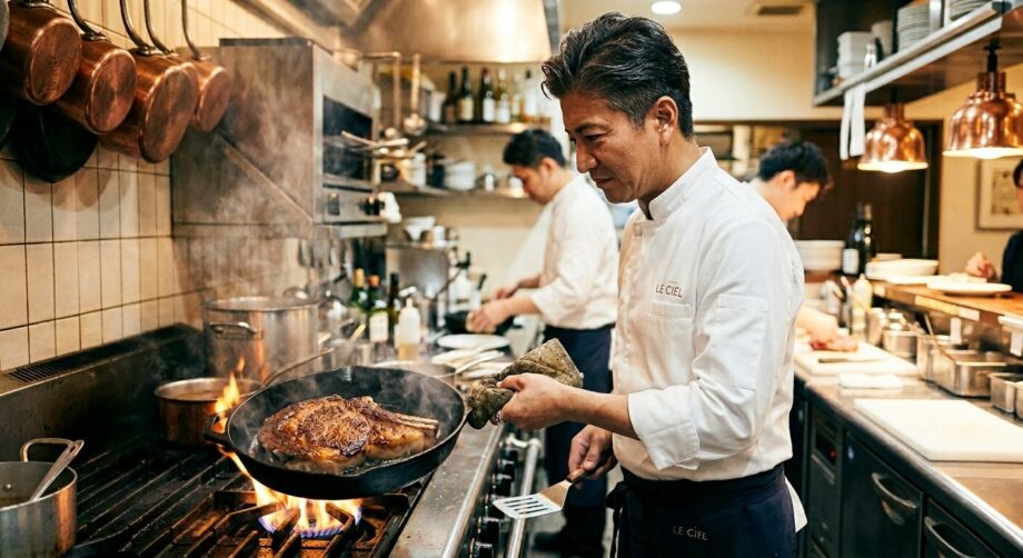 料理人が調理するイメージ。