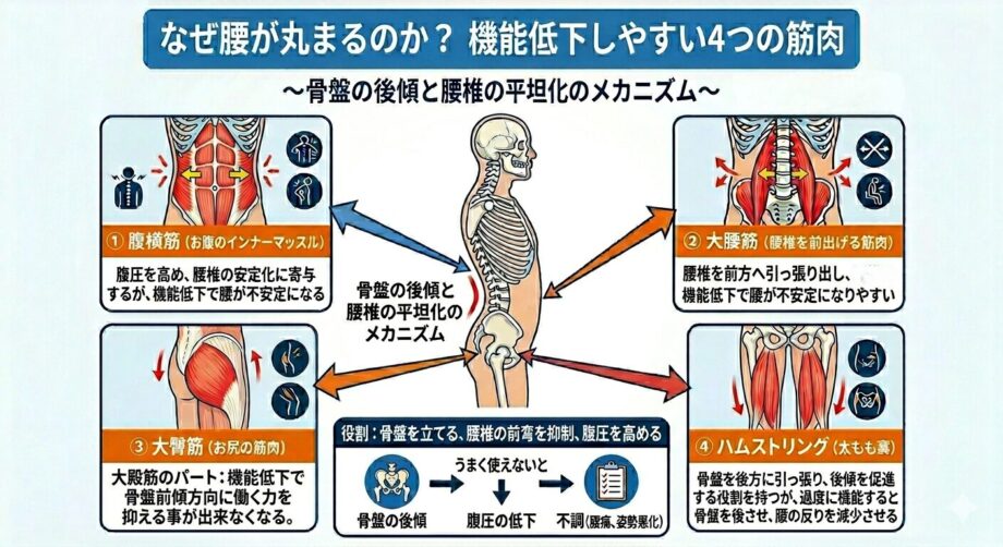 反り腰の際に弱化しやすい筋肉