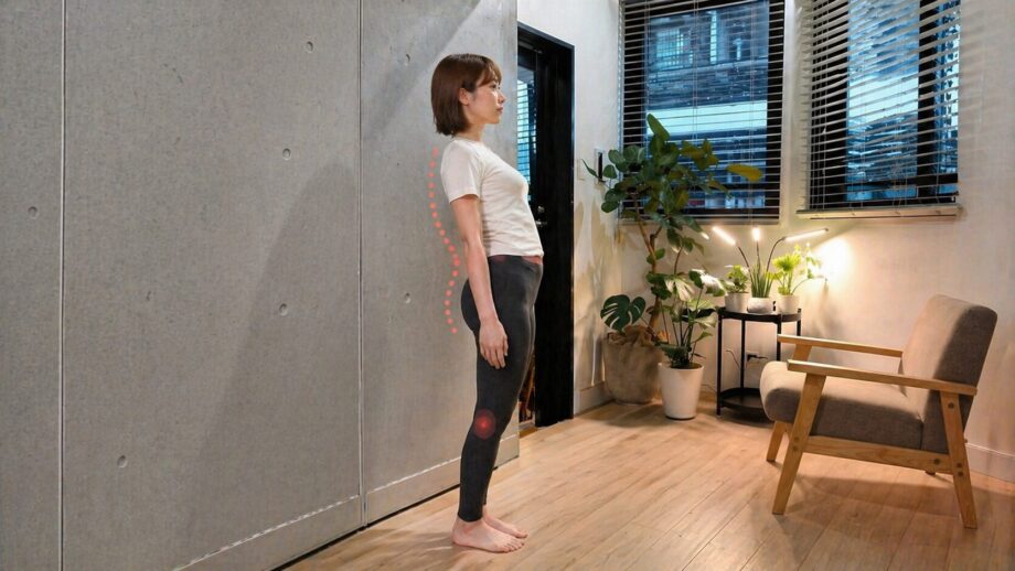 骨盤全体が前方に移動するスウェイバック姿勢の画像。