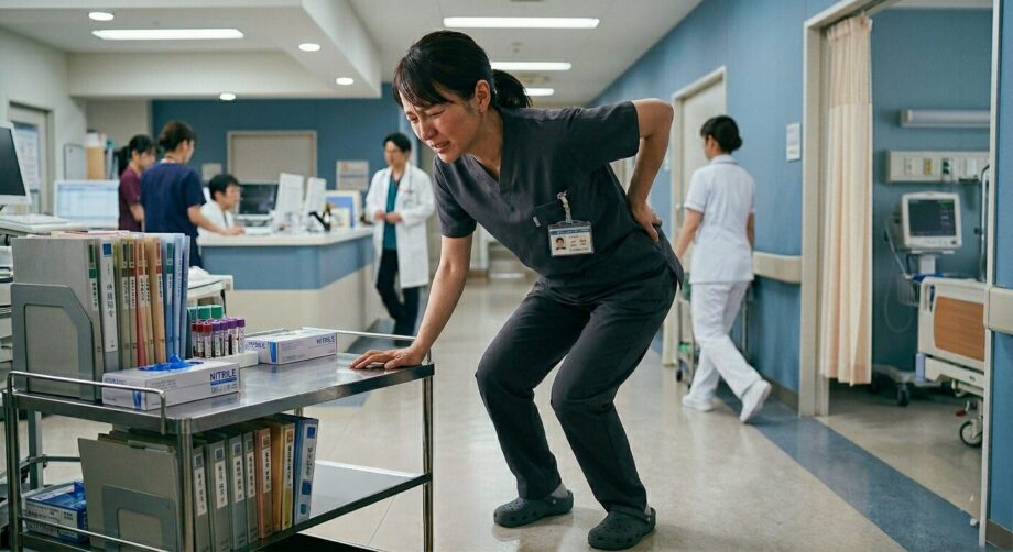 ぎっくり腰になった女性の画像。