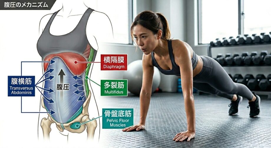 腹圧を高める4つの筋肉をまとめた画像。