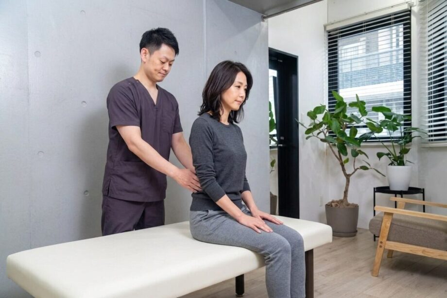 整体院urokoBodyCareでの腰のチェックの様子。