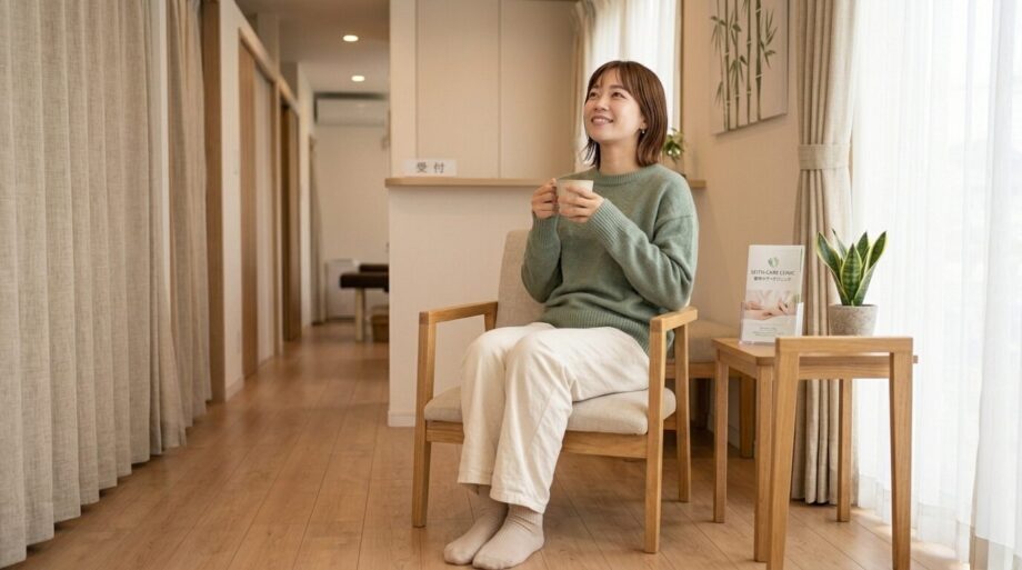 整体院で施術を受けてスッキリした表情の女性。