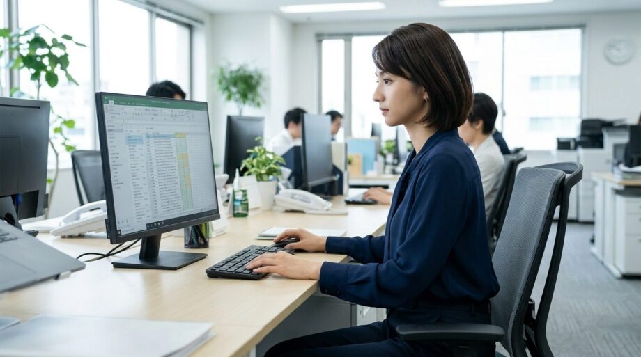 オフィスでデスクワークをする女性の画像