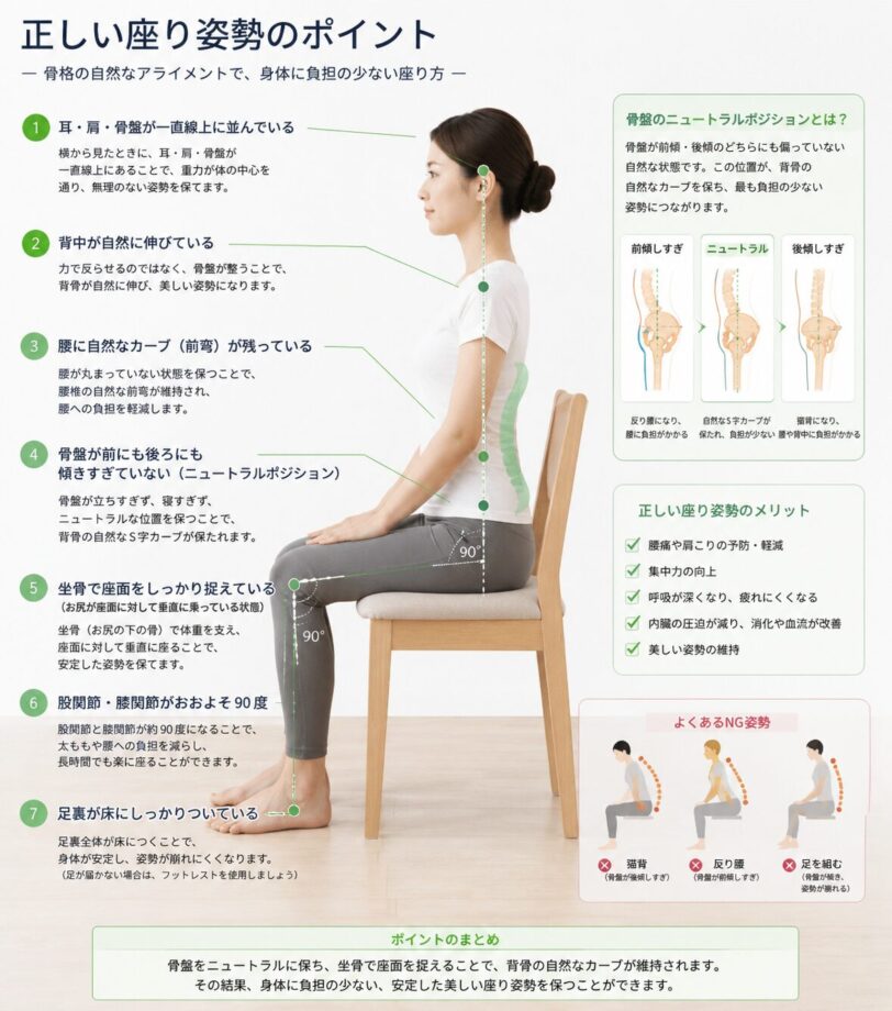 正しい座り方をまとめた画像