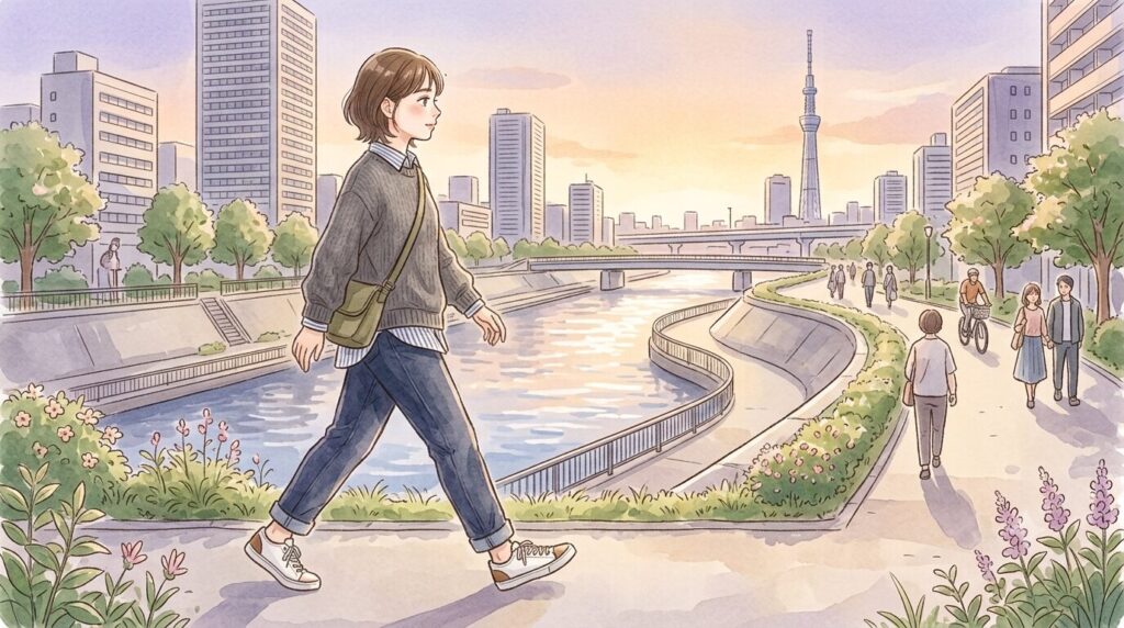 歩くときに内股になる女性のイメージ