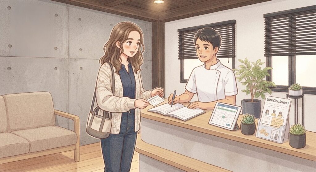 整体で次回の予約を取る女性