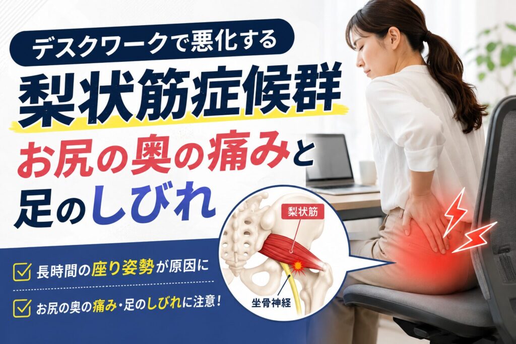 デスクワークで悪化する梨状筋症候群　お尻の奥の痛みと足のしびれを上野・稲荷町の整体院が解説のサムネイル画像