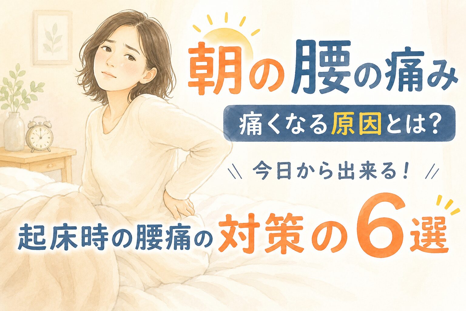 「朝の腰の痛み」痛くなる原因と今日から出来る起床時の腰痛の対策６選。サムネイル画像