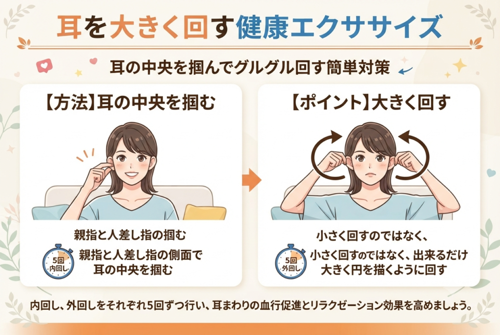 耳を大きく回すエクササイズのイラスト