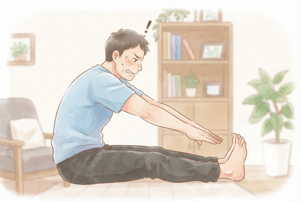 カラダが固くストレッチ出来ない男性のイラスト