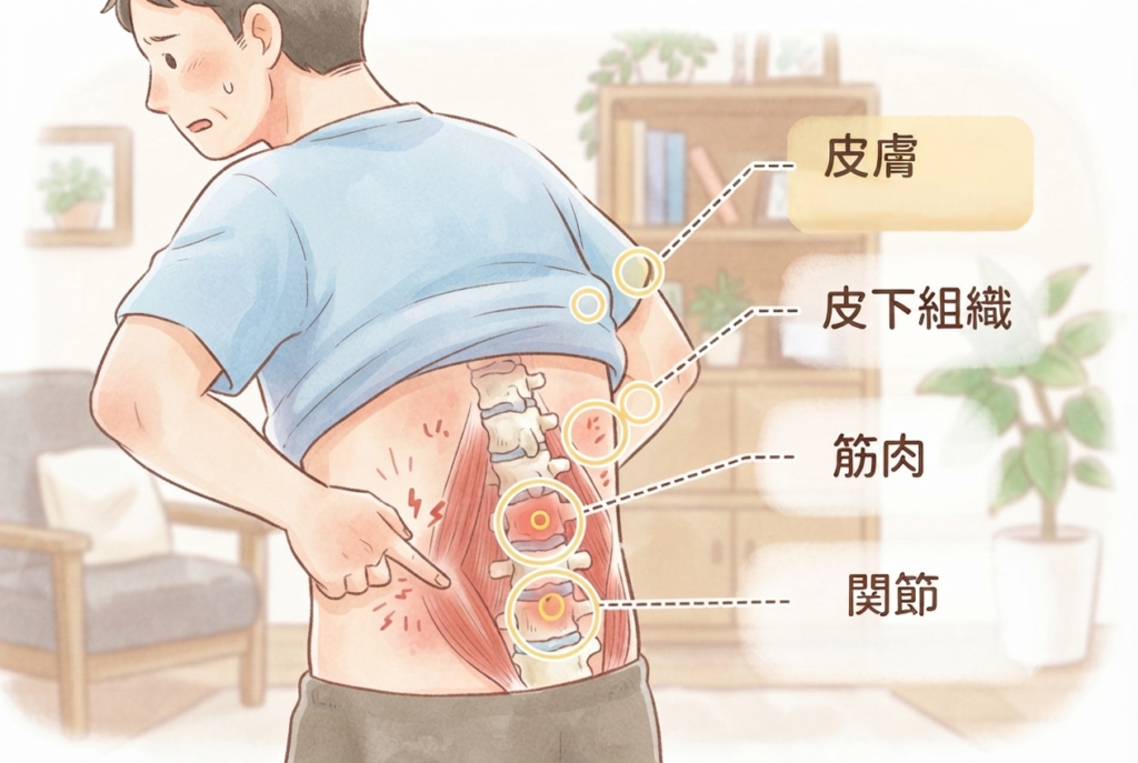 痛みを感じる部位を示したイラスト