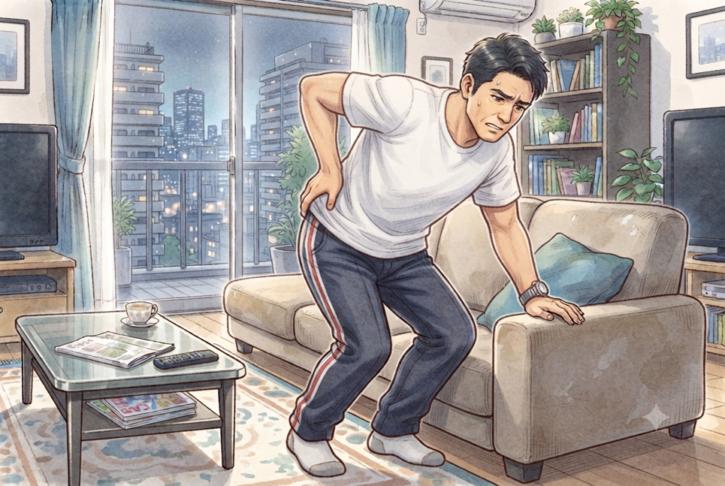 ぎっくり腰になりそうで不安を抱える男性