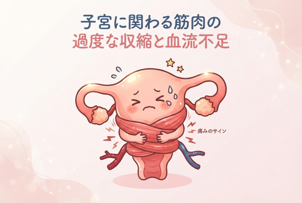 子宮が過度に収縮し苦しそうな様子を表したイラスト